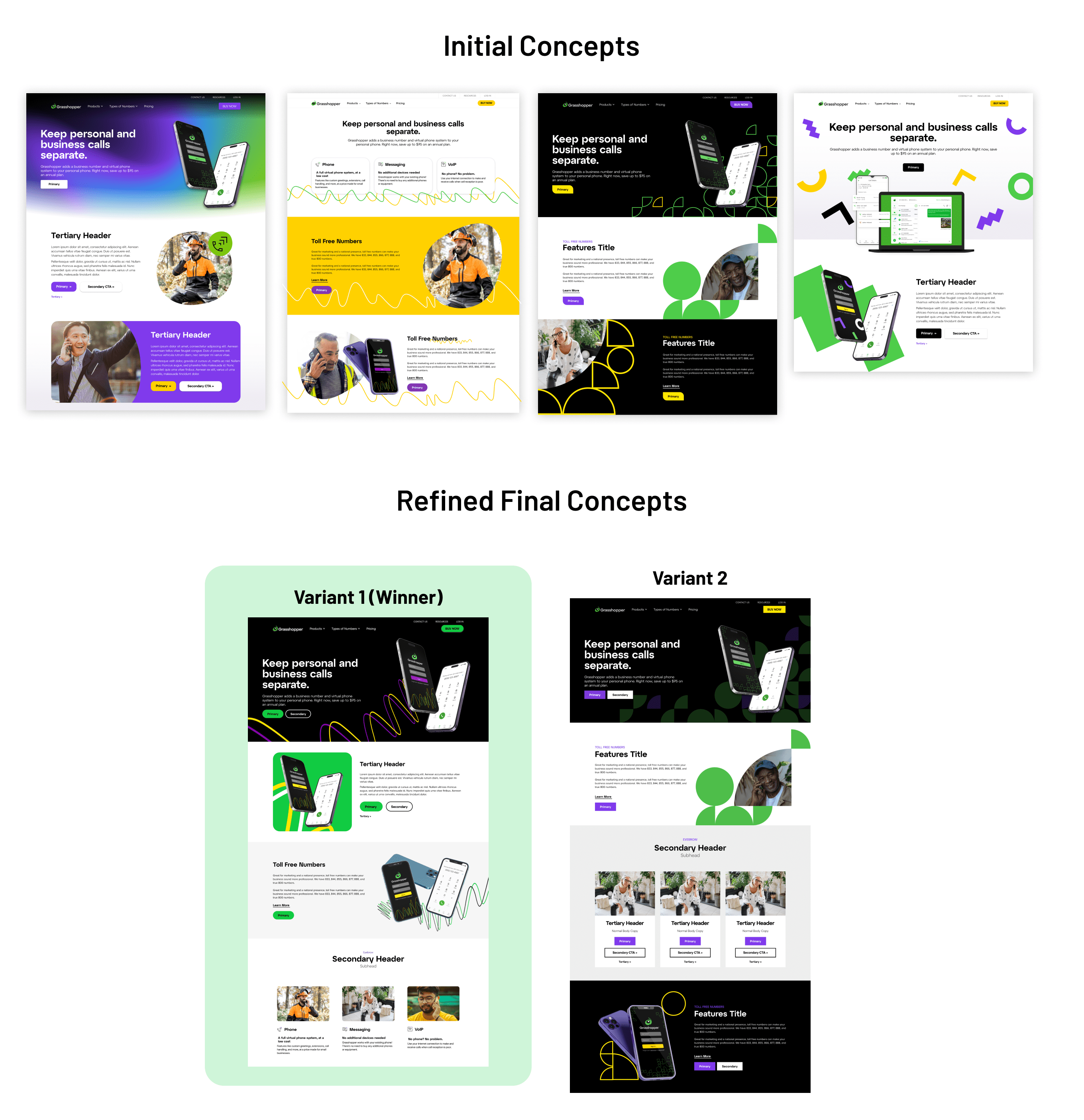 screens showing two initial design directions, the first being selected by the CEO to use