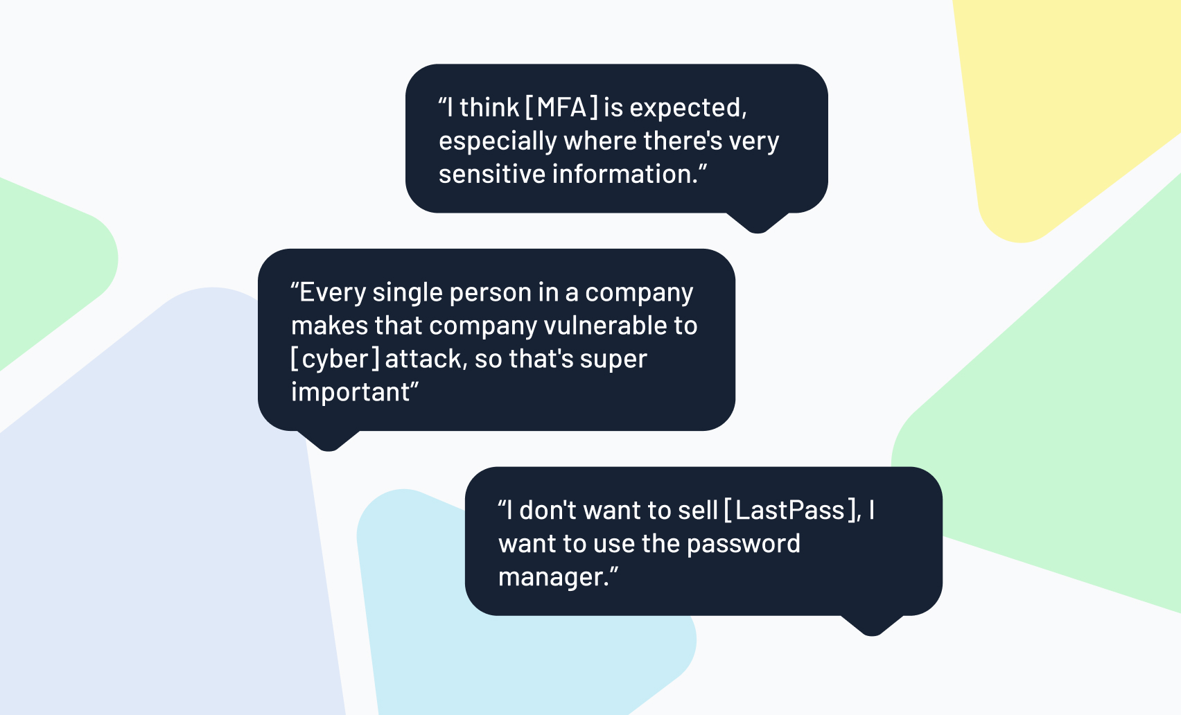 Graphics showing quotes from users being tested